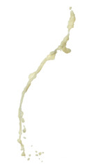 Fototapeta premium Tofu Soybean soymilk pour fall down in line shape form. Soybean milk from tofu spill splash in droplet as paint color. White background isolated high speed shutter freeze motion