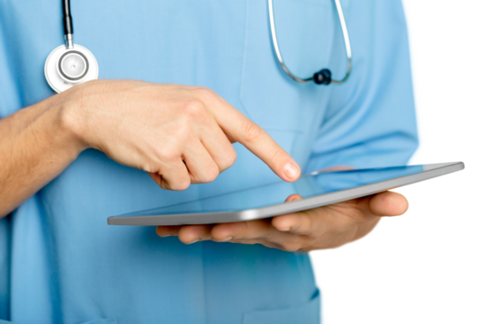 Close-up Doctor at hospital working with tablet pc