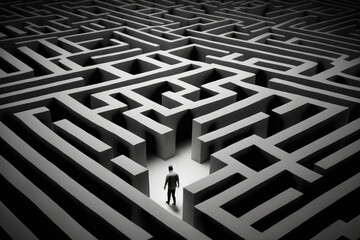 Obraz na płótnie Canvas Man in the maze is looking for a way out. Concept of finding right in life (Generative AI)