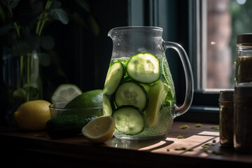 Cucumber and lime-infused water, generative ai