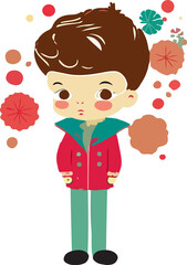 young boy character  with flower 