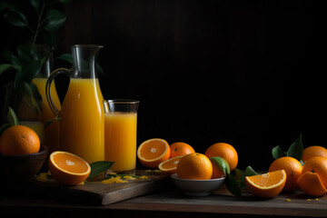 Fototapeta premium Fresh squeezed tangerine juice, generative ai