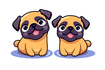 two cute pug dogs, cute character artwork