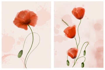 Watercolour pink flower poppies romantic