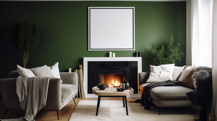 poster frame, cozy living room, mockup, AI generated