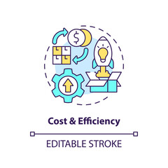 Cost and efficiency concept icon. SMED benefit. Expense reduction. Quick changeover abstract idea thin line illustration. Isolated outline drawing. Editable stroke. Arial, Myriad Pro-Bold fonts used