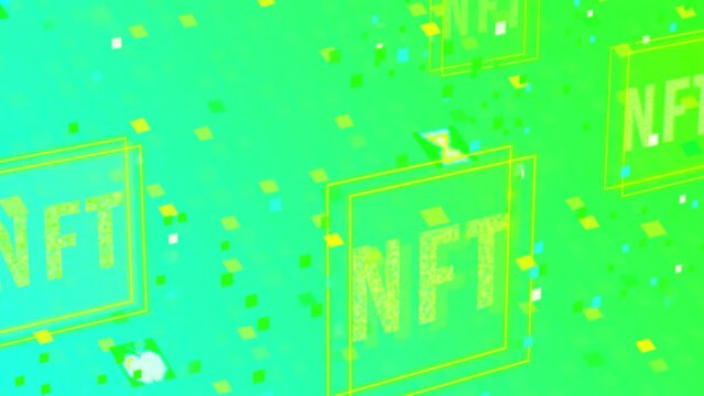NFT CryptoArt Sign Animation. NFT Metaverse Concept. Digital Artwork Technology. Abstract Futuristic Background. 4K