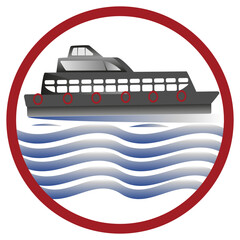 Boat icon in the sea. Marine vehicle. Port sign. Vector illustration