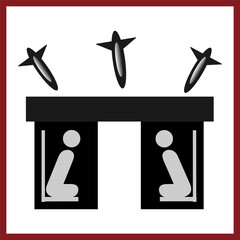 Designation of a point of refuge during a missile attack. Security bunker. Banner. War. Vector illustration
