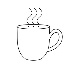 Vector icon of coffee cup. Mug flat emblem, badge, template for logo design isolated on white background. For beverages, café menu layouts, web, applications. Editable stroke