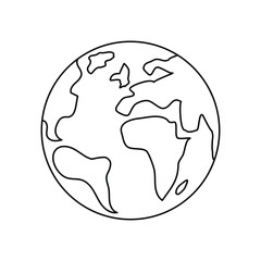 Vector linear icon - planet Earth isolated on white background. World globe emblem in simple minimalistic line style, template for logo. Editable stroke