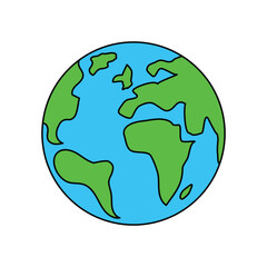 Vector linear icon - planet Earth isolated on white background. World globe emblem in simple minimalistic line style, template for logo. Editable stroke