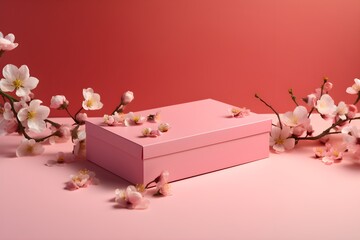 Minimalistic Japanese Pink Gift Box, Generative AI