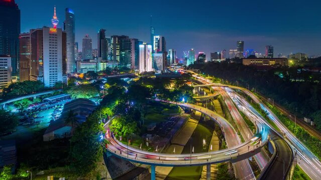 Time lapse of Traffic at night in Kuala lumpur, Malaysia.