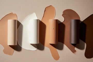 Aesthetic high-end closeup studio image of diverse foundation color swatches for all skin tones