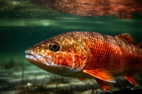 Redfish in river or marsh. underwater, generative AI