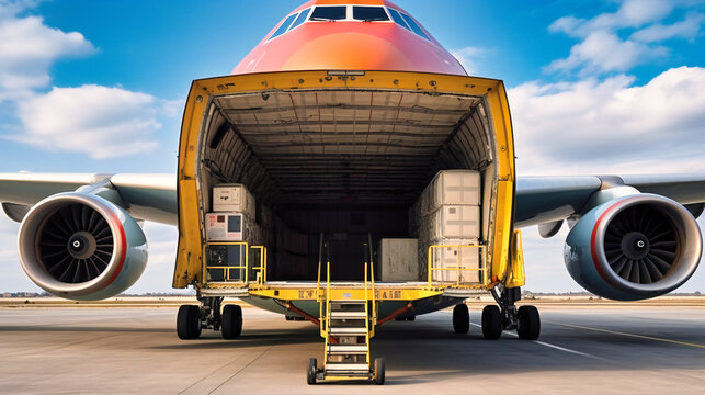 A container cargo plane displays its impressive capacity, signifying modern air logistics.