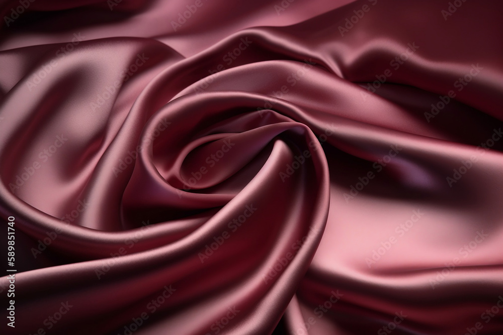 Wall mural Luxurious silk satin. Burgundy color. Elegant background for design. Creases in fabric. Shiny smooth silky surface. Generative AI.