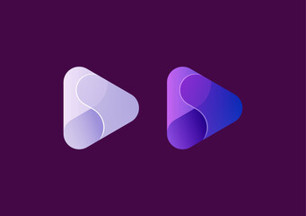 Purple transparent play media icon set