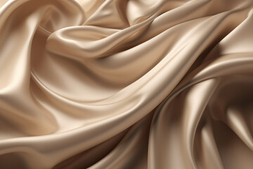Fototapeta premium Beige color silk. Luxury satin. Elegant background for design. Creases in fabric. Shiny smooth silky surface. Generative AI.