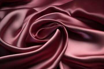 Obraz premium Luxurious silk satin. Burgundy color. Elegant background for design. Creases in fabric. Shiny smooth silky surface. Generative AI.