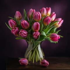 pink tulips in a vase