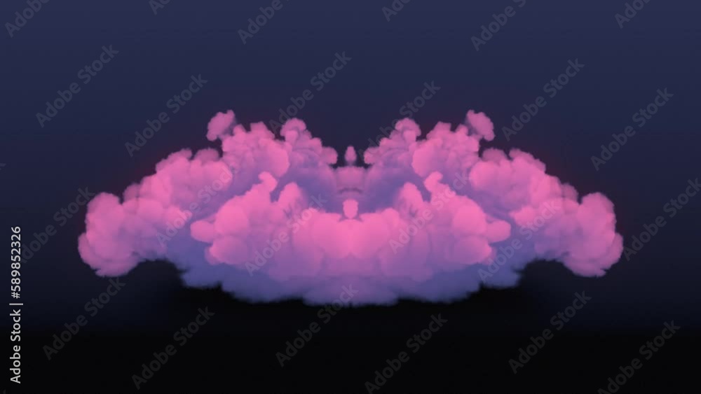 Poster Magic symmetrical explosions with pink colored smoke. 3d rendering animation