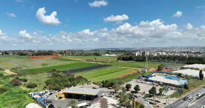 Aerial footage of the fields in the north of Kfar Saba city. Filmed in C4K Apple ProRes 422 HQ