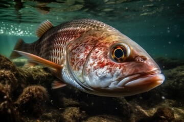 Redfish in river or marsh. underwater, generative AI - obrazy, fototapety, plakaty