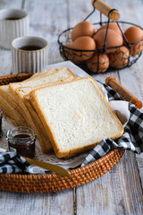 sliced toast loaf white bread, roti tawar, shokupan in rattan basket