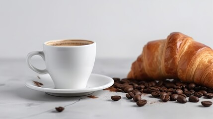 Cup of coffee and fresh croissant. Generative AI