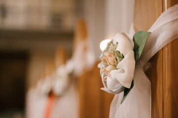 The church is decorated for the sacrament of the wedding