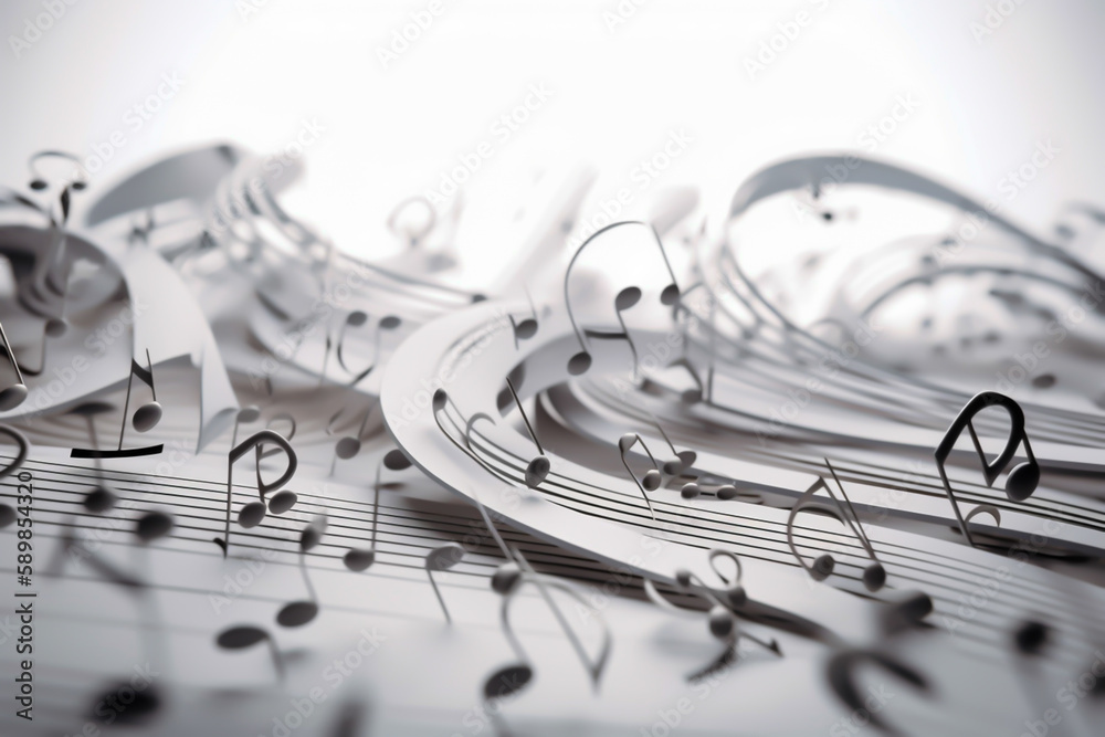 Wall mural abstract music notes illustration in white background, generative ai