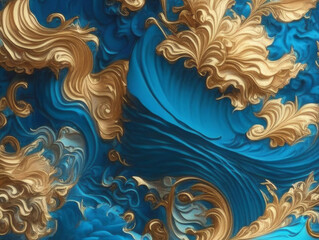 Gold and blue artsy textured background wallpaper. Generative AI illustrator