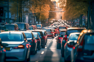 Car traffic jam in the big city, generative ai