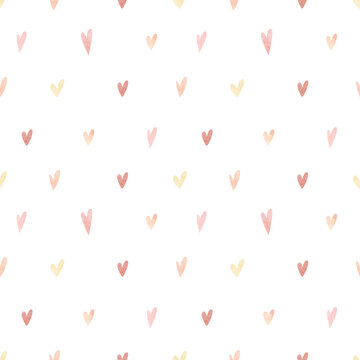 Watercolor pink heart seamless pattern. Romantic background. Polka dot pattern for fabric. Pastel wedding texture wallpaper. Birthday minimal love design seamless