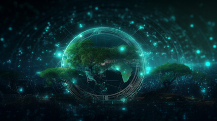 Obraz premium concept of saving the earth and energy Planet Earth with leaf texture and Milky Way as background with ecological connections, Generative AI.