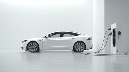 Concept of EV charger station application graphic of electric car charging. Generative AI.