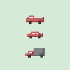 pixel art car icon set with red color,good for your project and game.