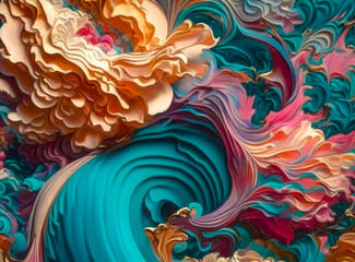 Bright and fantastic colorful background, voluminous textured background wallpaper. Generative AI illustrator