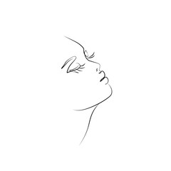 Woman's face with long eyelashes. Abstract portrait, continuous line drawing, single line on white background, isolated vector illustration. Tattoo, print and logo design for a spa or beauty salon.