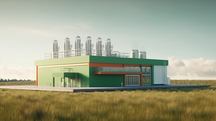 Obraz premium New energy sources, hydrogen power station with green grass field.Generative Ai.