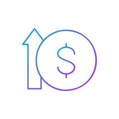 Coin with up arrow, money interest rate increase gradient lineal icon. Finance, payment, invest finance symbol design.