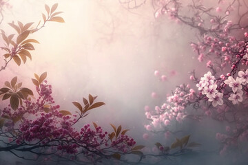 Obraz na płótnie Canvas A branch of cherry blossoms with a pink background Generative AI 
