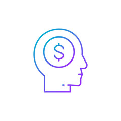 Human head and coin, give back, money gradient lineal icon. Finance, payment, invest finance symbol design.