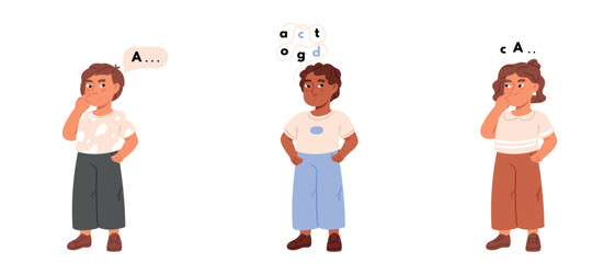 Kid dyslexia. Child with problem dyscalculia. School learning problem. Flat vector isolated illustration