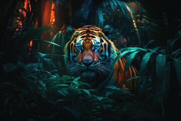Sumatran Tiger prowling towards the camera, generative ai - obrazy, fototapety, plakaty
