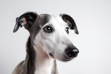 Portrait of Whippet dog in studio on white background. Generative AI