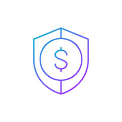 Protection money, shield with coin, money safety , insurance gradient lineal icon. Finance, payment, invest finance symbol design.