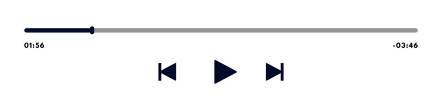 Music or video play bar icon on transparent background. Audio player for songs or podcast playlist. Play or pause button.Vector illustration